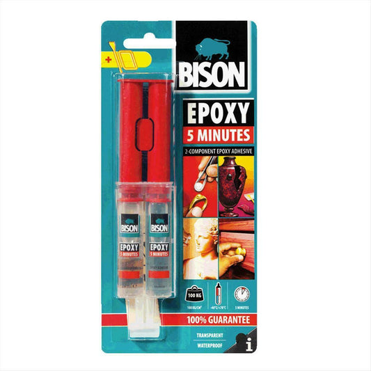 Bison Epoxy Α-Β Εποξειδική Κόλλα 2 Συστατικών Διάφανη Σύριγγα 24ml(12-12ml)