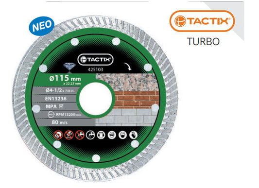 Tactix 425549 Διαμαντόδισκος Turbo Ξηρής/Υγρής Κοπής Σκληρών Οικοδομικών Υλικών Φ230