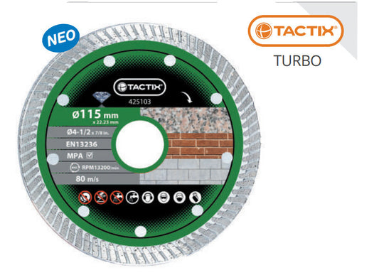 Tactix 425549 Διαμαντόδισκος Turbo Ξηρής/Υγρής Κοπής Σκληρών Οικοδομικών Υλικών Φ230