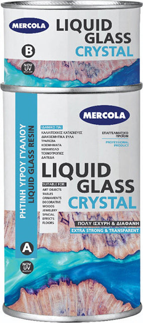 Mercola Liquid Glass Crystal Ρητίνη 2 Συστατικών UV Resistant Υπερ-Διάφανο 1kg