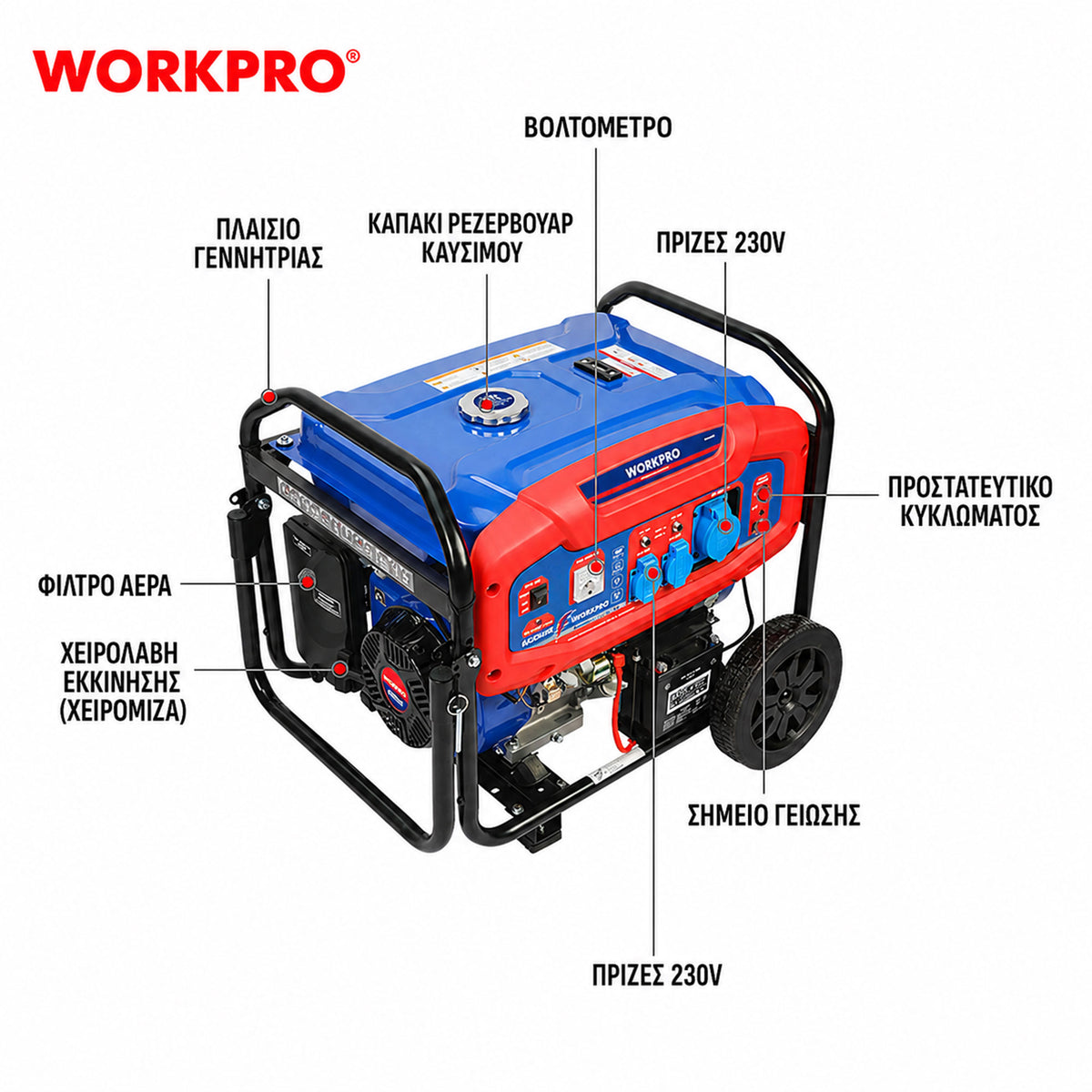 WorkPro WP422001 Ηλεκτρογεννήτρια Βενζίνης 6.6KVA (5.3kW) 4-Χρονη (με AVR)