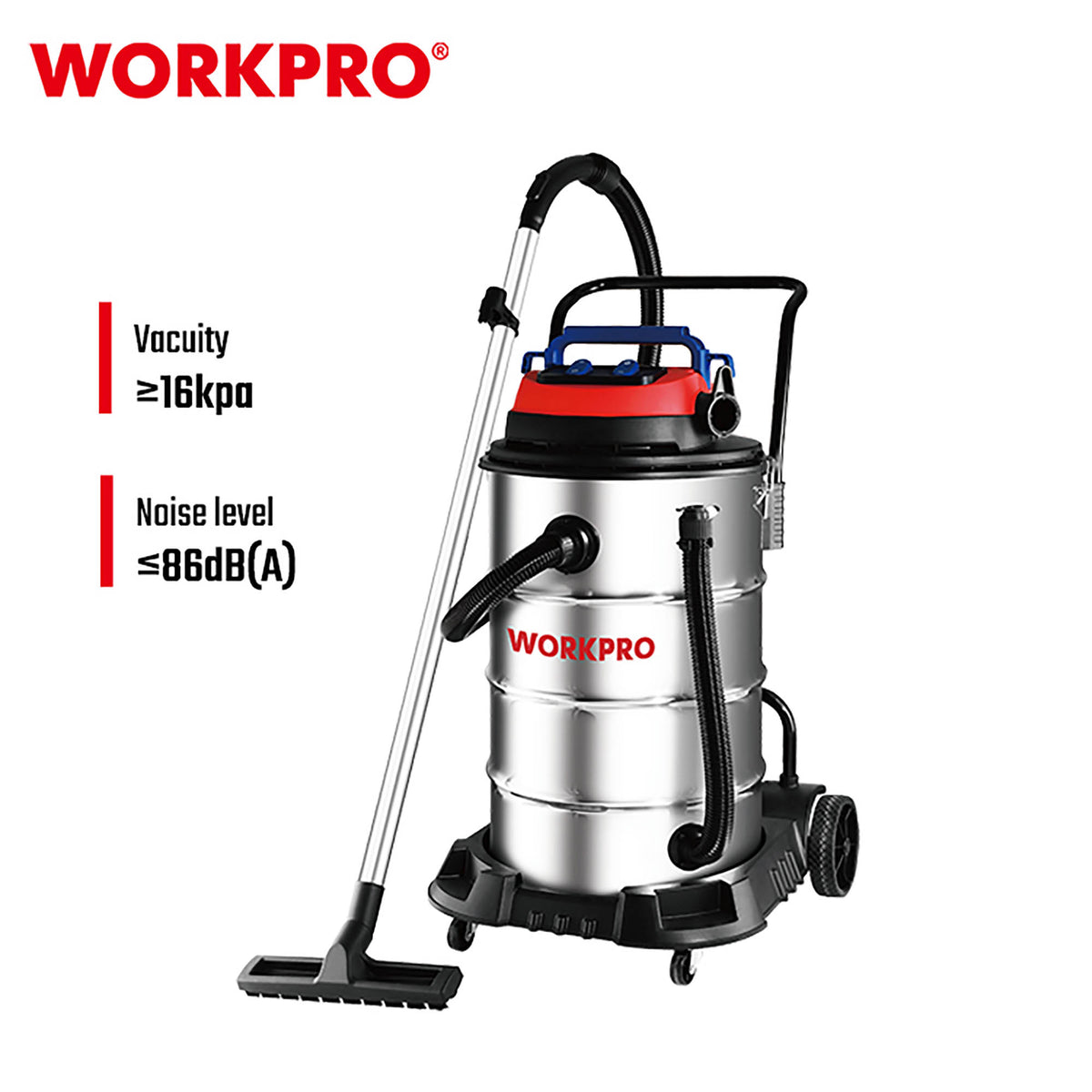 WorkPro WP423006CE Σκούπα Ηλεκτρική Inox Επαγκελαμτική 80lt 3200W (2*1600W)