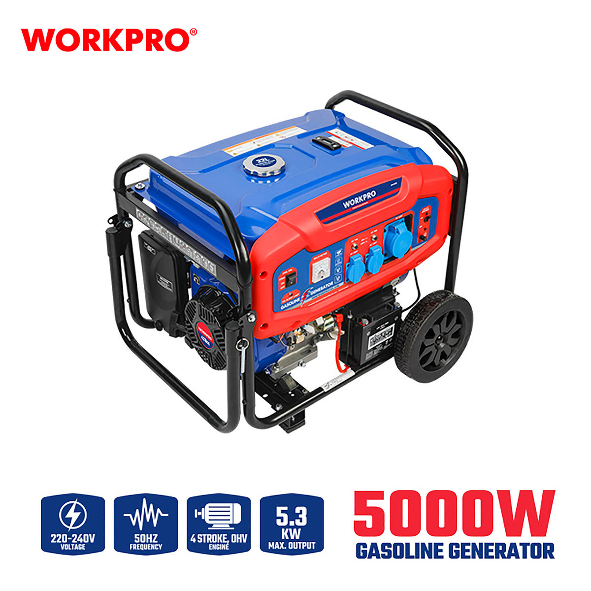 WorkPro WP422001 Ηλεκτρογεννήτρια Βενζίνης 6.6KVA (5.3kW) 4-Χρονη (με AVR)