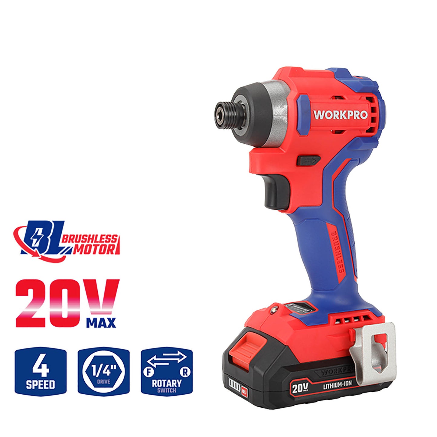 WorkPro WP390102 Επανοφορτιζόμενο Παλμικό Κατσαβίδι Μπαταρίας Brushless 20V-Li BL (2×2,0Ah)