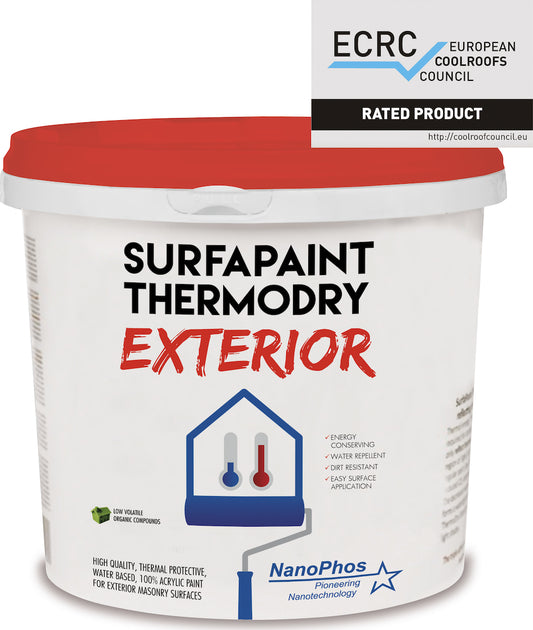 Nanophos Surfapaint Thermodry Exterior Θερμοπροστατευτικό Ελαστομερές Ακρυλικό Χρώμα Εξωτερικής Χρήσης Λευκό