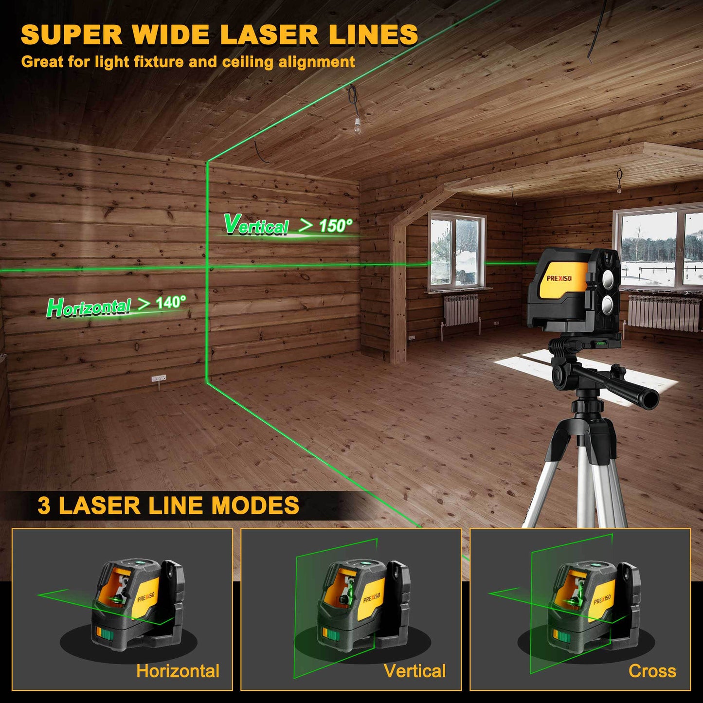 Prexiso PLC15DG Αλφάδι Λέιζερ Σταυρού Ανοικτής Γωνίας (Πράσινη Δέσμη) 30m