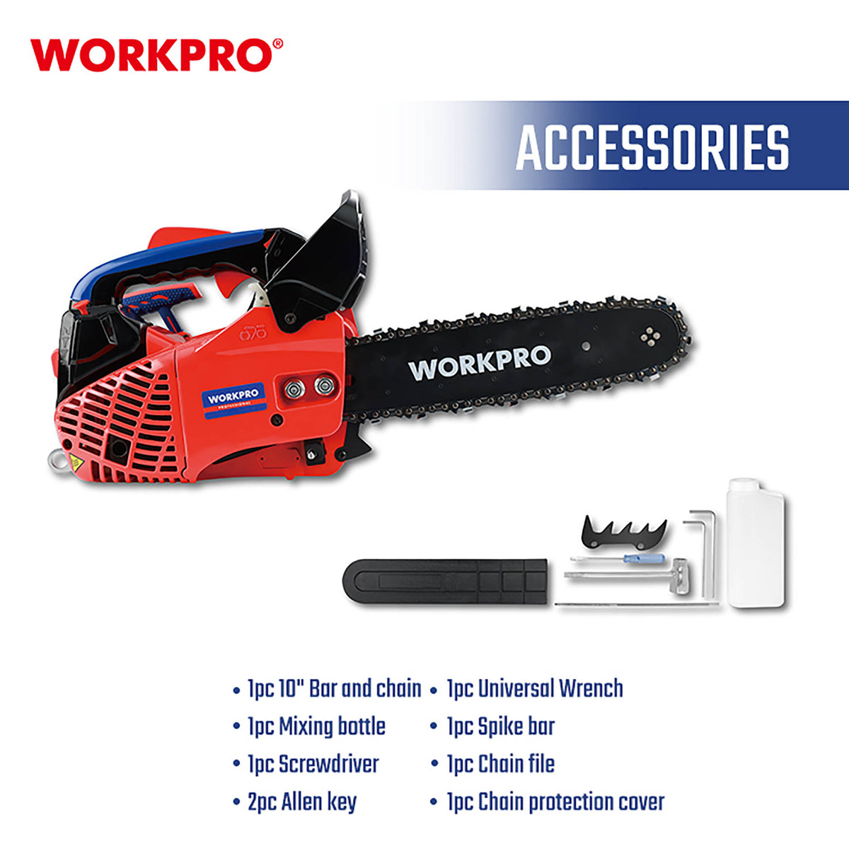 WorkPro WP424014 Αλυσπρίονο Βενζίνης Κλαδευτικό 25.4cc (250mm)