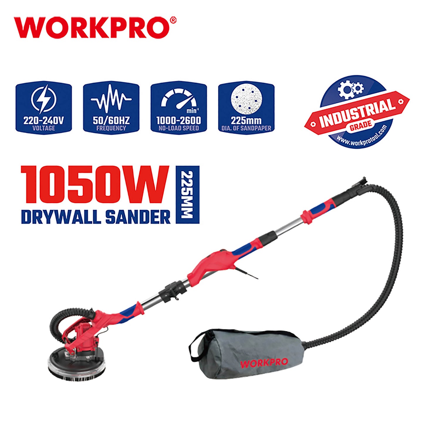 WorkPro WP472408 Τριβείο Τοίχου Καμηλοπάρδαλη Φ225 1050W