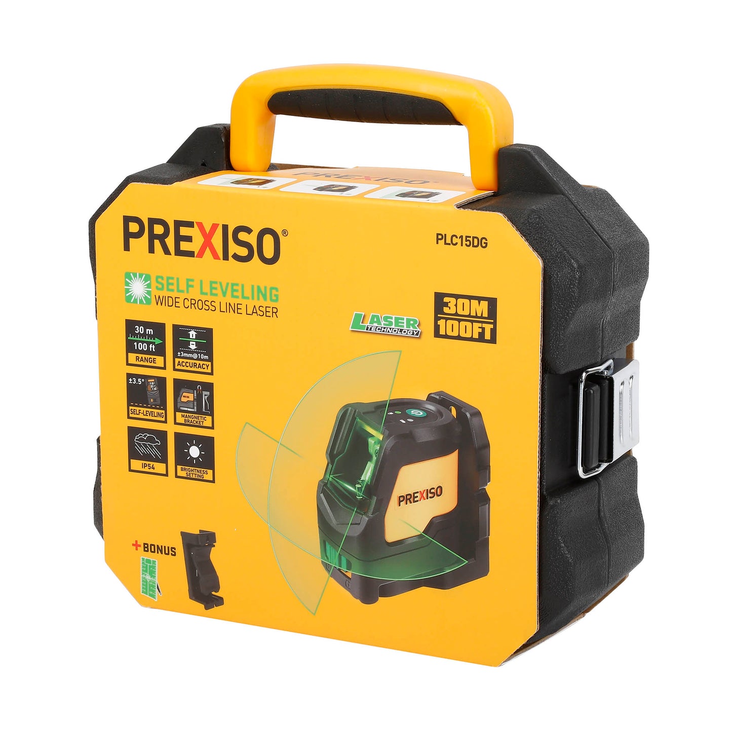 Prexiso PLC15DG Αλφάδι Λέιζερ Σταυρού Ανοικτής Γωνίας (Πράσινη Δέσμη) 30m