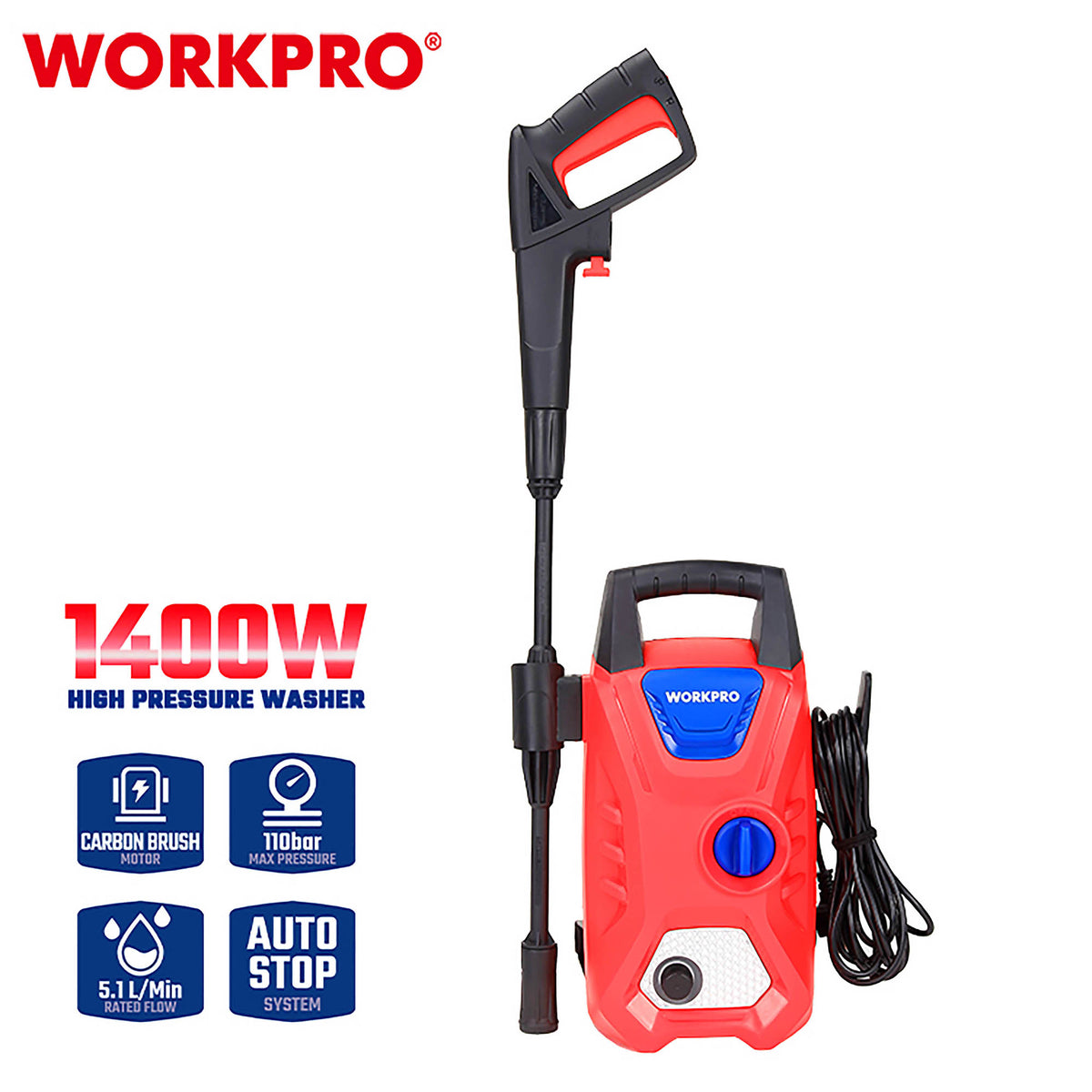 WorkPro WP423010CE Πλυστικό Μηχάνημα Ηλεκτρικό 1400W 110Bar
