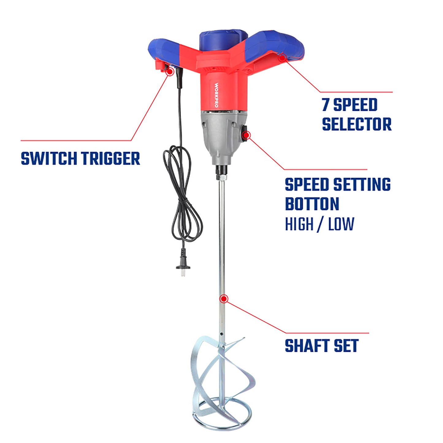 WorkPro WP476000 Ηλεκτρικός Αναδευτήρας Χρωμάτων-Κονιαμάτων 1400W με Εξάρτημα Ανάδευσης