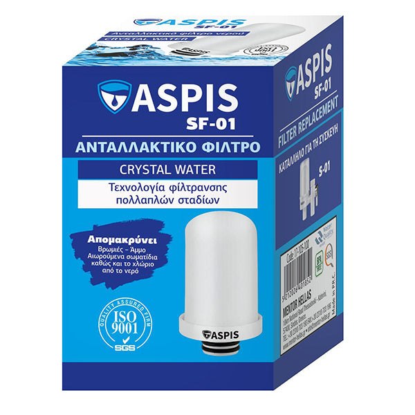 Aspis S-01 Φίλτρο Νερού Βρύσης Λευκό Κεραμικό με Διάφανο Καπάκι