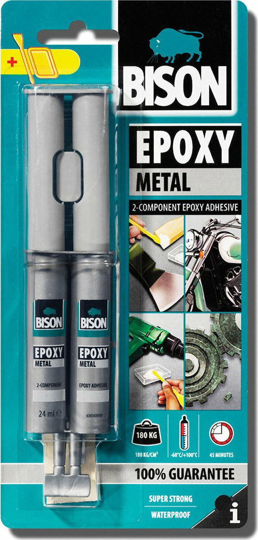 Bison Epoxy Α-Β Εποξειδική Κόλλα 2 Συστατικών Μετάλλων Γκρι Σύριγγα 24ml(12-12ml)