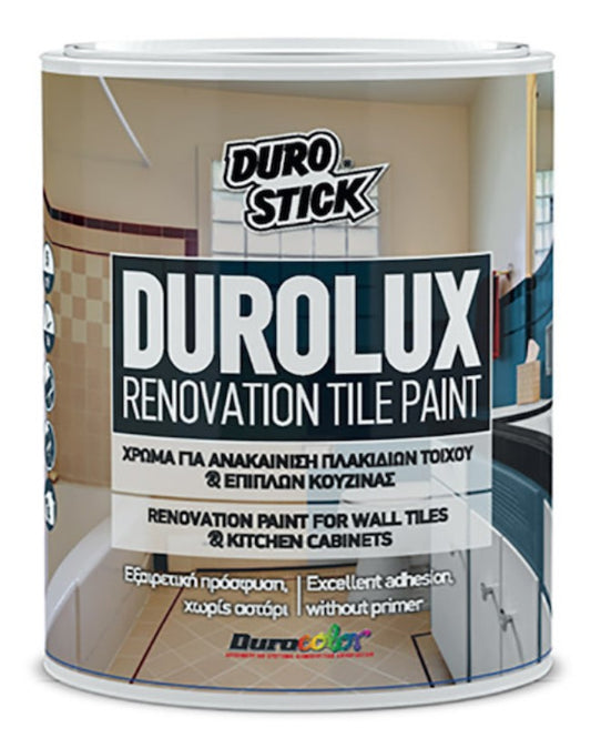 Durostick Durolux Renovation Tile Paint Χρώμα για Ανακαίνιση Πλακιδίων Τοίχου & Επίπλων Κουζίνας Λευκό 750ml