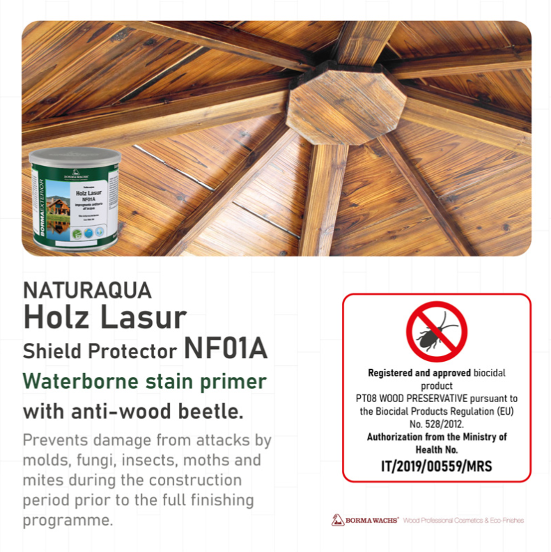 Borma Wachs Naturaqua Holz Lasur Shield Protector NF01A Συντηρητικό Ξύλου Νερού για Μύκητες