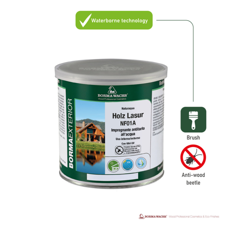 Borma Wachs Naturaqua Holz Lasur Shield Protector NF01A Συντηρητικό Ξύλου Νερού για Μύκητες