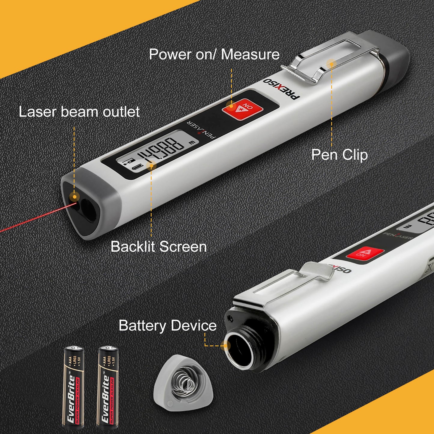 Prexiso P15P Μετρητής Αποστάσεων με Laser 15m Τύπου Στυλό με Κλιπ