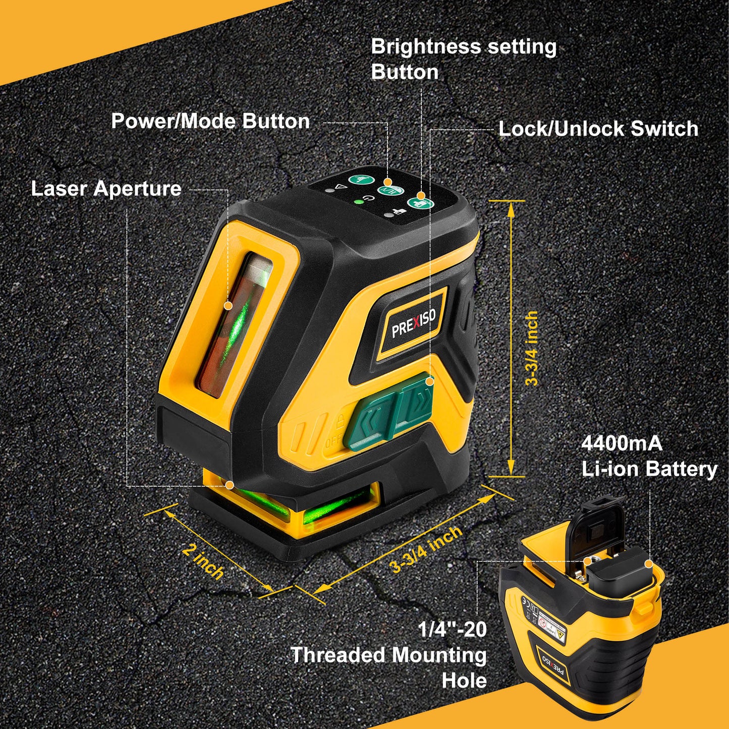 Prexiso P2LC15DG Επανφορτιζόμενο Αλφάδι Laser Σταυρού & Κατακόρυφη Ευθυγράμμιση (Πράσινη Δέσμη) 30m