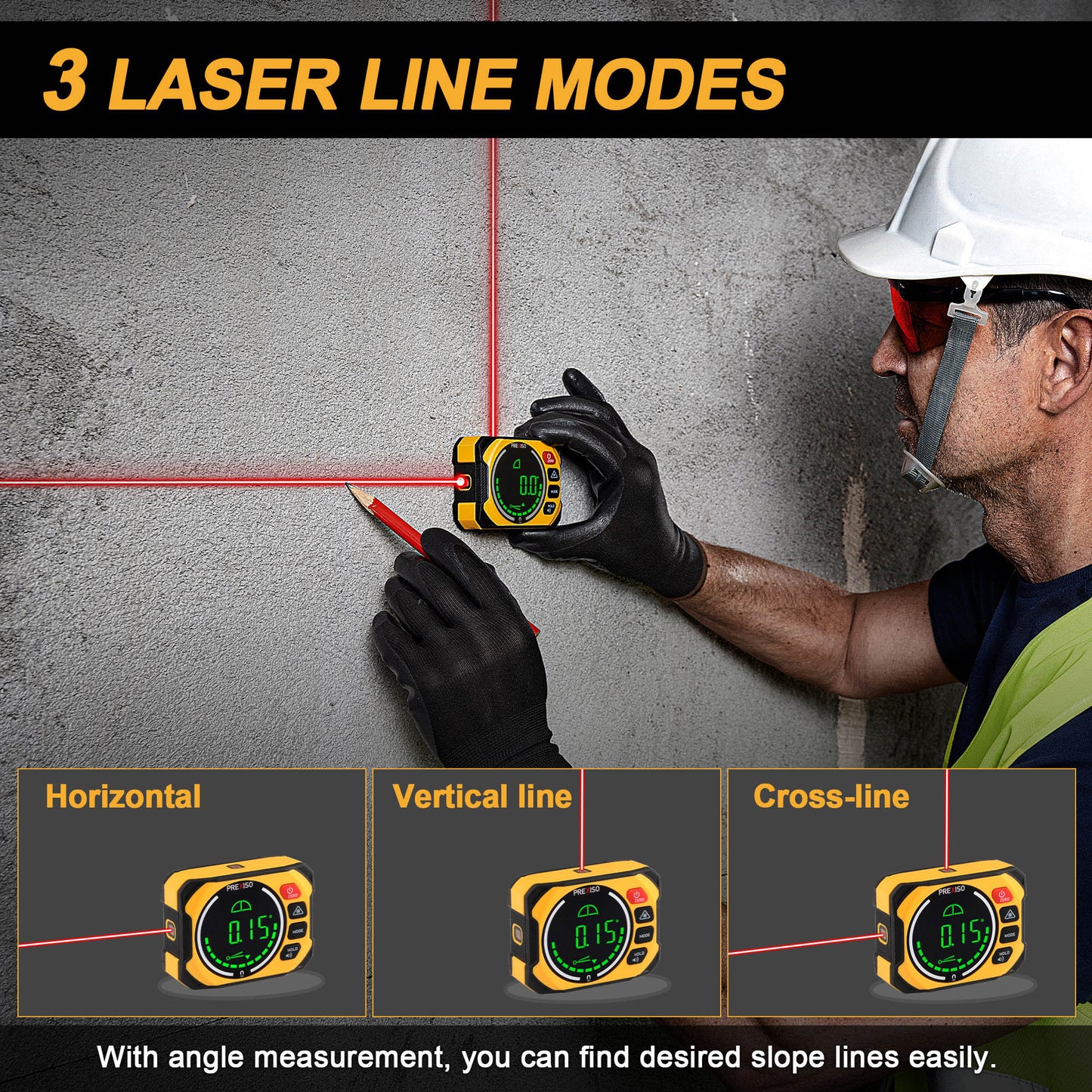 Prexiso PLAG90 Μετρητής Γωνίας Laser Ψηφιακός Επαναφορτιζόμενος 3 σε 1