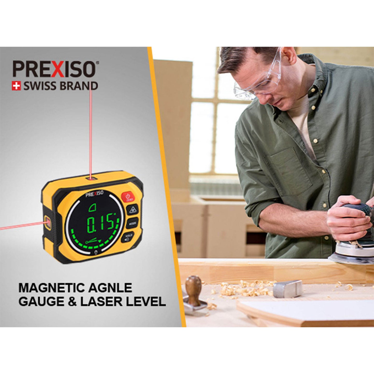 Prexiso PLAG90 Μετρητής Γωνίας Laser Ψηφιακός Επαναφορτιζόμενος 3 σε 1