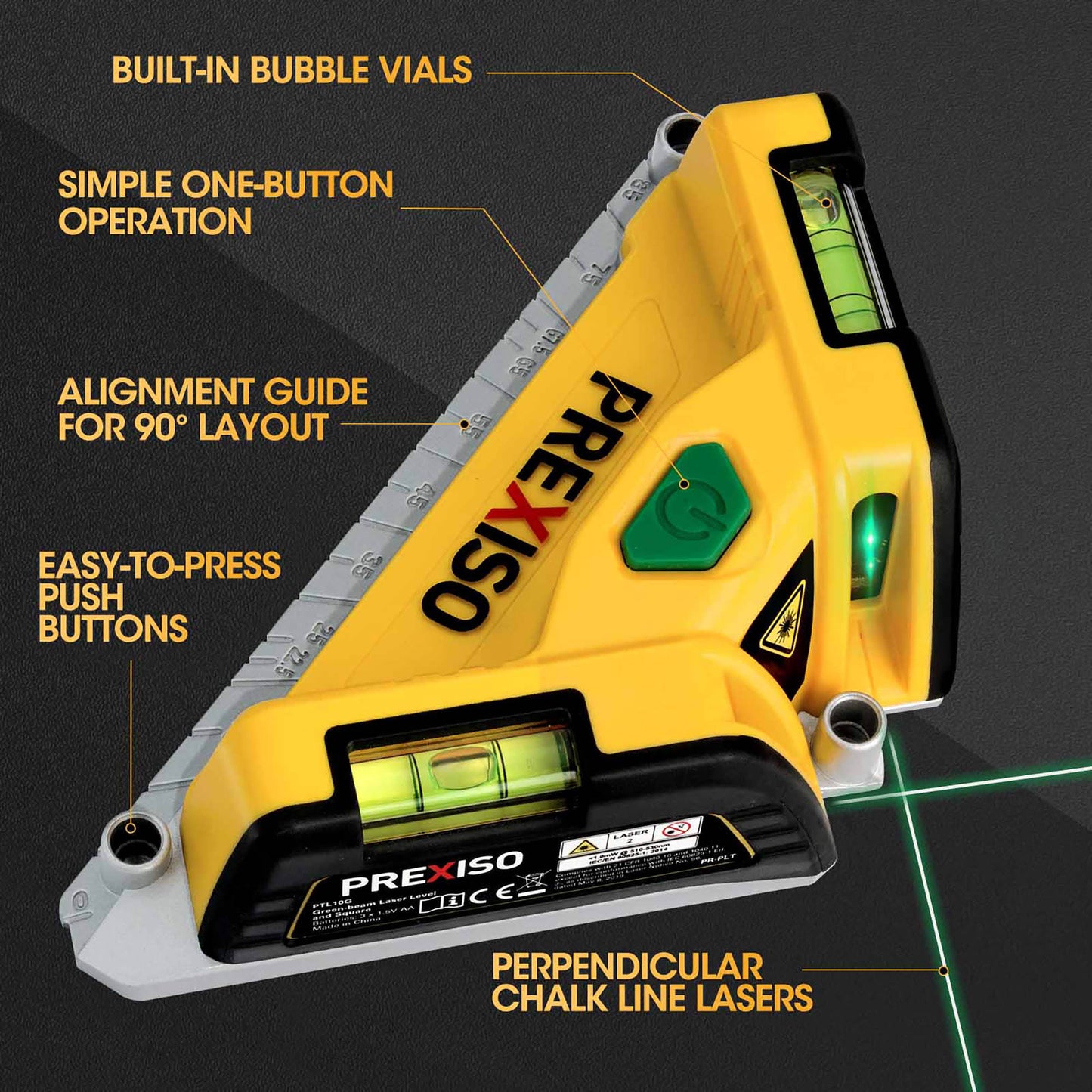 Prexiso PTL10G Αλφάδι Laser (Πράσινη Δέσμη) με Λειτουργεία Χάραξης Γωνίας 20m