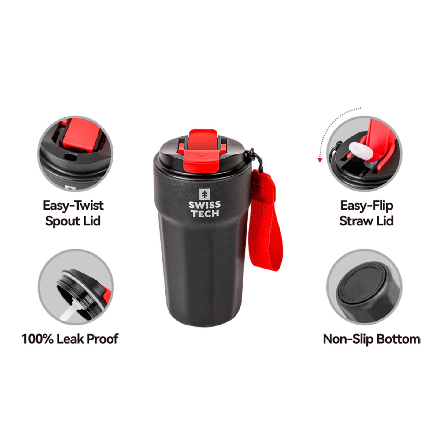 SWISS+TECH ST075036 Θεμρός Ποτήρι για Καγέ Μαύρο 500ml