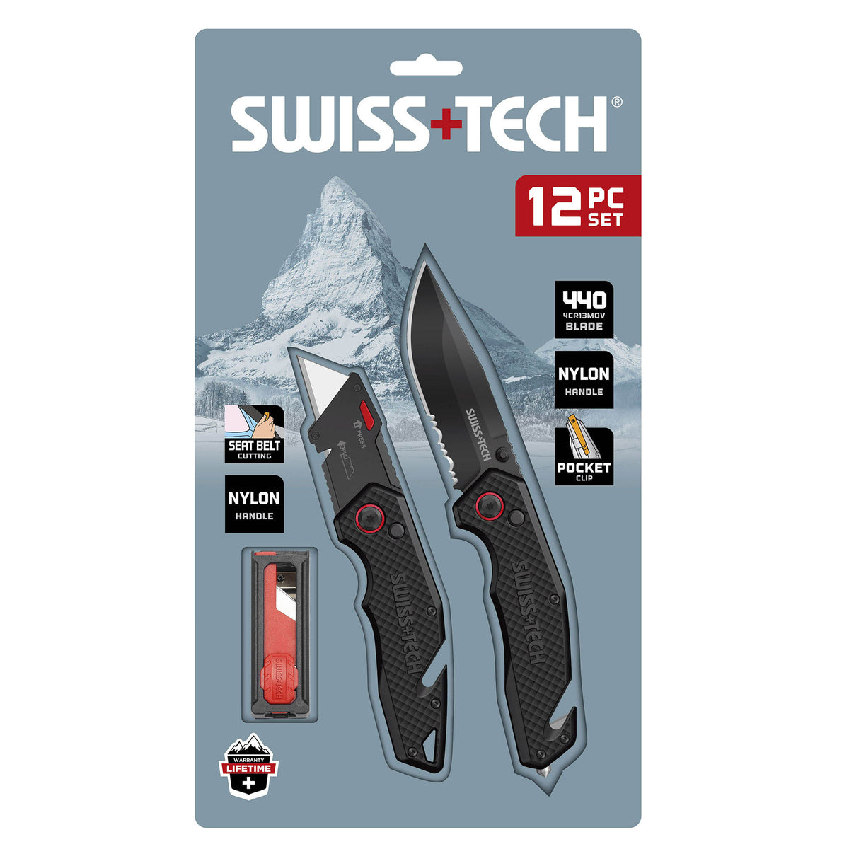 SWISS+TECH ST001053 Σουγιάς Ίσια Λεπίδα Ταχύ Άνοιγμα 9cm & Σουγιάς Ίσια Λεπίδα