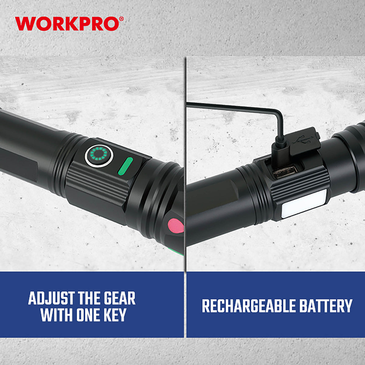 WorkPro WP351019 Φακός Επαναφορτιζόμενος LED 4500mAh 350Lm 460m