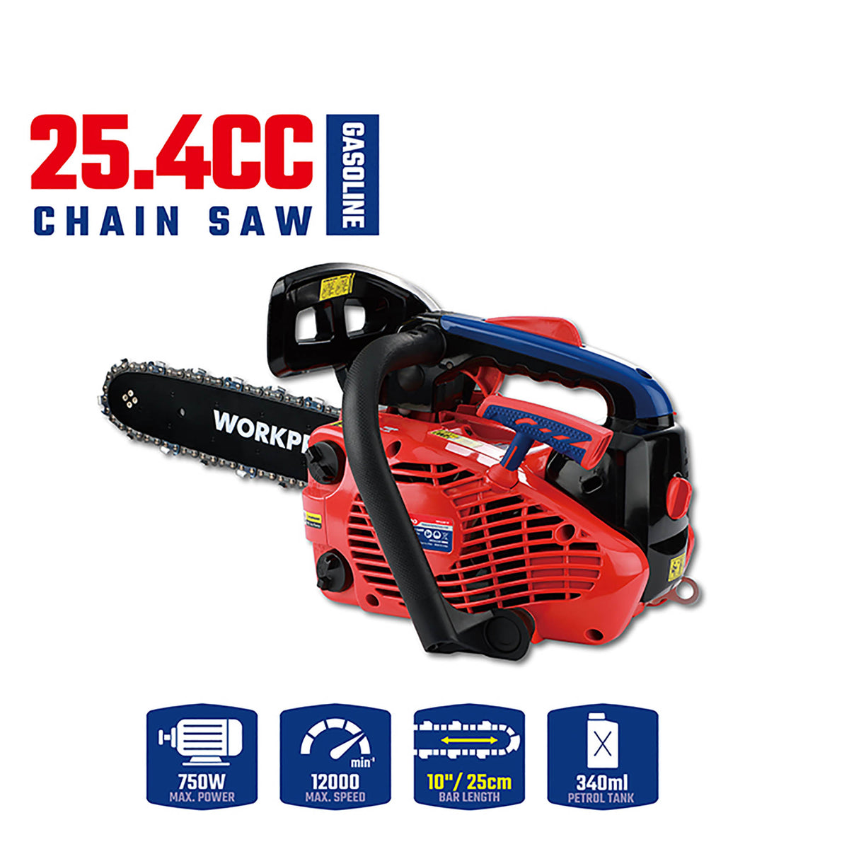 WorkPro WP424014 Αλυσπρίονο Βενζίνης Κλαδευτικό 25.4cc (250mm)