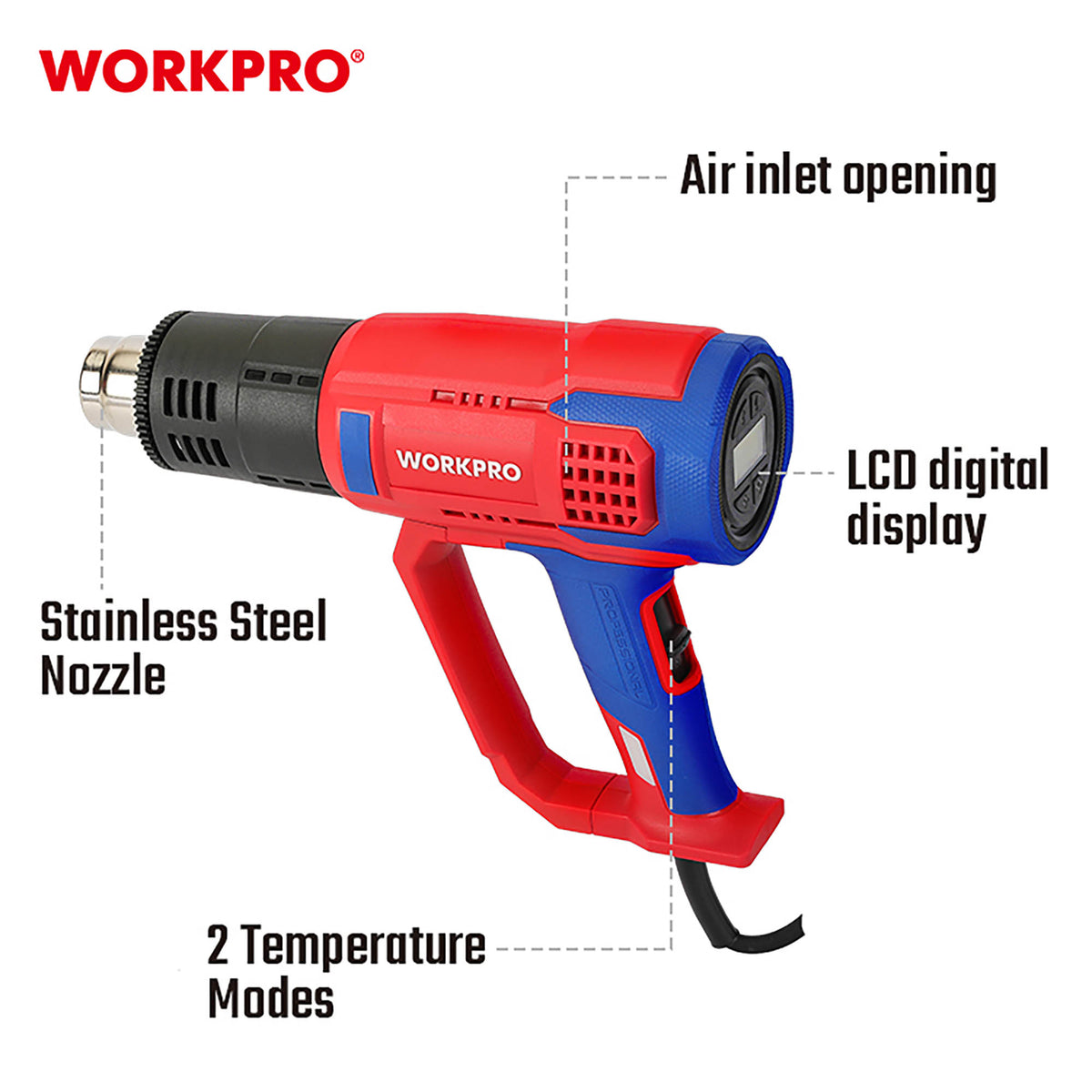 WorkPro WP47405CE Πιστόλι Θερμού Αέρα Ηλεκτρικό Ρυθμιζόμενο 2000W