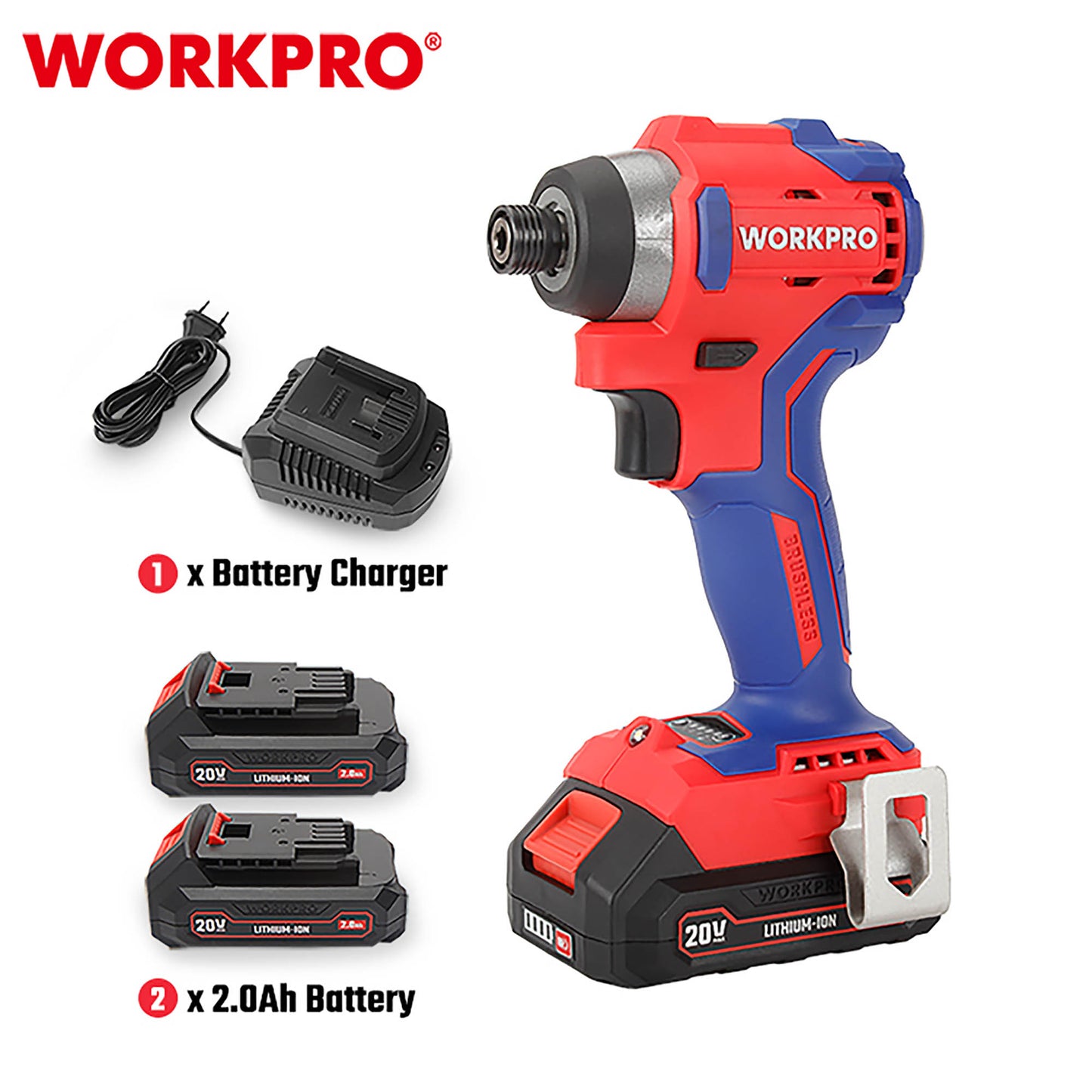 WorkPro WP390102 Επανοφορτιζόμενο Παλμικό Κατσαβίδι Μπαταρίας Brushless 20V-Li BL (2×2,0Ah)