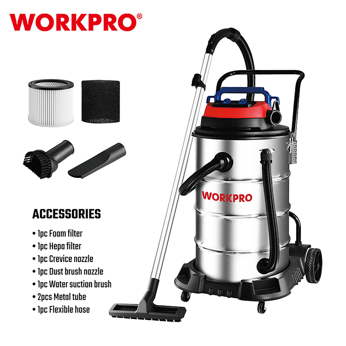 WorkPro WP423006CE Σκούπα Ηλεκτρική Inox Επαγκελαμτική 80lt 3200W (2*1600W)