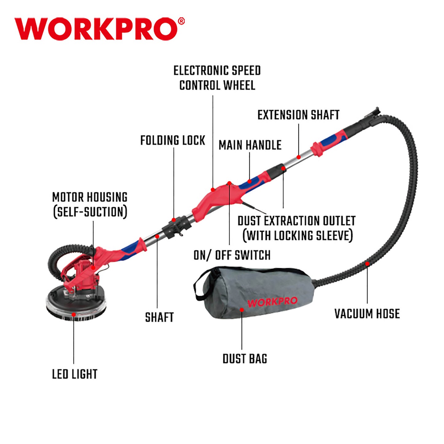 WorkPro WP472408 Τριβείο Τοίχου Καμηλοπάρδαλη Φ225 1050W