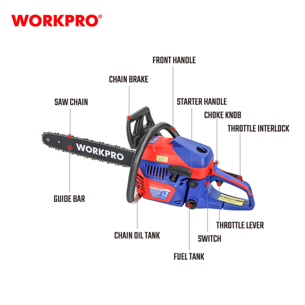 WorkPro WP424004 Αλυσπρίονο Βενζίνης 52.0cc (500mm)