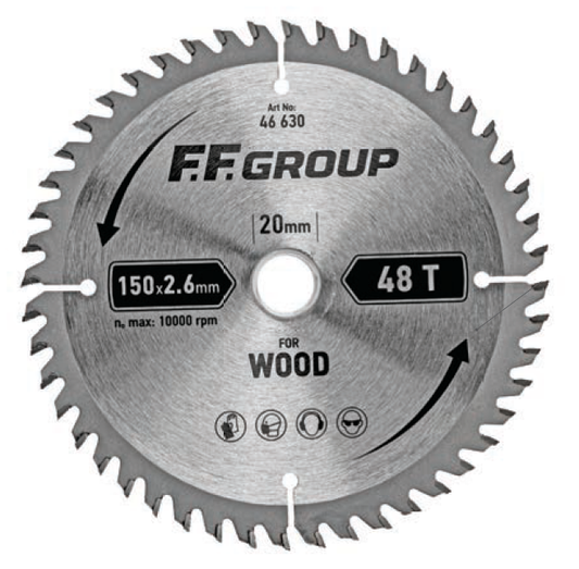F.F.Group 46630 Πριονόδισκος για Ξύλα Φ150x2.6mm 48Δ (Διάμετρος Οπής 20mm και Συστολικό Δαχτυλίδι 16mm)