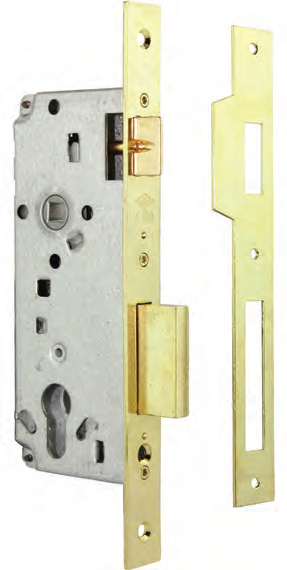 Cisa Locking Line Κλειδαριά Ασφαλείας Ξύλινης Πόρτας Κυλίνδρου με Γλώσσα Πομόλου Χρυσή 45mm
