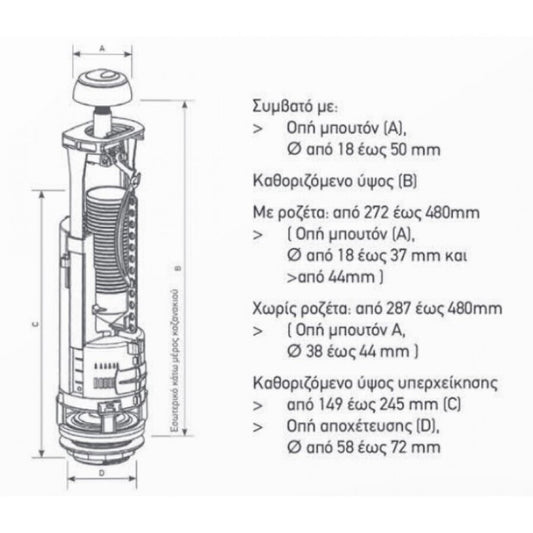 Siamp Optima 49 Μηχανισμός για Καζανάκι Μισό(3lt)-Ολόκληρο(4,5lt)