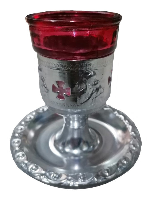Καντήλι με Γυάλινο Ποτήρι Ασημί (Ύψος 10cm) (Ποτήρι Φ6.5cm) (Βάση 11.5cm)