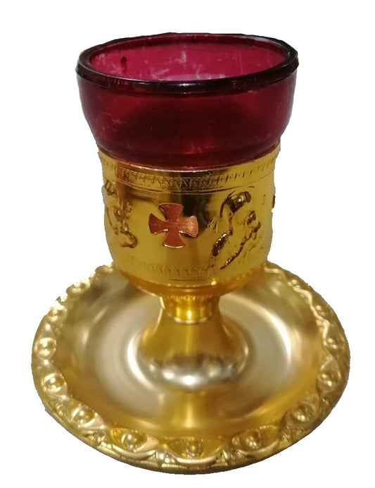 Καντήλι με Γυάλινο Ποτήρι Χρυσό Μεταλλικό (Ύψος 10cm) (Ποτήρι Φ6.5cm) (Βάση 11.5cm)