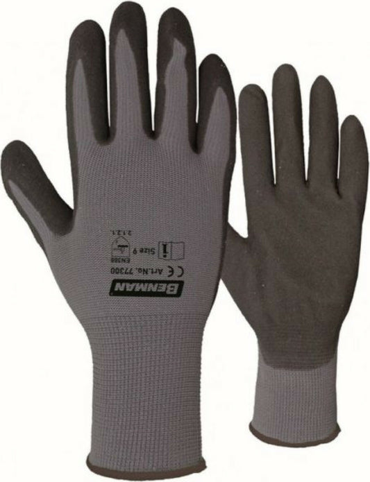 Benman Γάντια Πλεκτά Νιτριλίου Grip Γκρι (4121X)